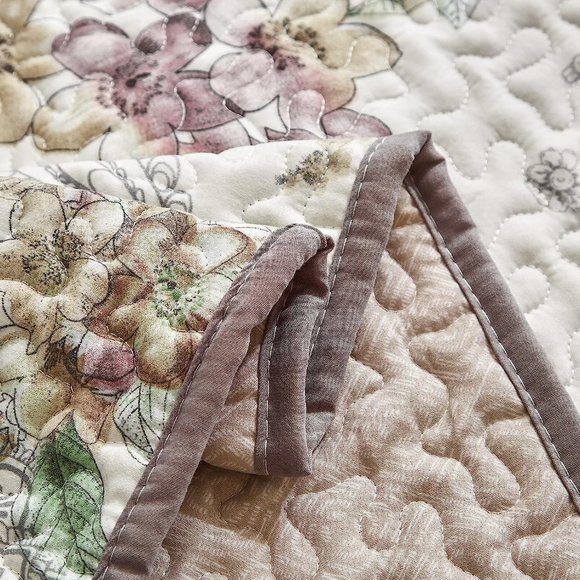New Pink & Beige Floral 3-Piece 100% Polyester Quilt Set • Reversible • QUEEN - Picture 4 of 7